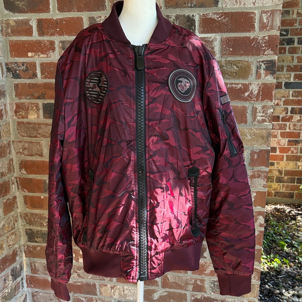 XRAY 2XL Men's Red Camouflage Zippered Bomber Jacket Patches